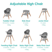 Clair de Lune 6in1 High Chair - Grey and Natural