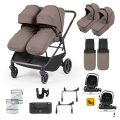 Ickle Bubba Altair Twin 17 Piece Travel System with i-Size Nimbus 180° Spin Car Seats & ISOFIX Bases - Mink