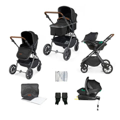 Ickle Bubba Cosmo 9 Piece Travel System with i-Size Nimbus Car Seat & Spin ISOFIX Base - Black