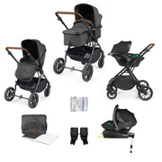 Ickle Bubba Cosmo 9 Piece Travel System with i-Size Nimbus Car Seat & Spin ISOFIX Base - Charcoal
