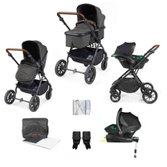 Ickle Bubba Cosmo 9 Piece Travel System with i-Size Nimbus Car Seat & Spin ISOFIX Base - Charcoal