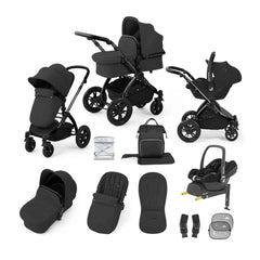 Ickle Bubba Stomp Luxe 12 Piece Travel System with Maxi-Cosi Cabriofix i-Size Car Seat & ISOFIX Base - Charcoal
