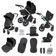 Ickle Bubba Stomp Luxe 12 Piece Travel System with i-Size Cirrus Car Seat & ISOFIX Base - Black
