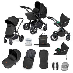 Ickle Bubba Stomp Luxe 12 Piece Travel System with i-Size Cirrus Car Seat & ISOFIX Base  - Black