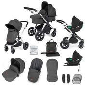Ickle Bubba Stomp Luxe 12 Piece Travel System with i-Size Cirrus Car Seat & ISOFIX Base - Charcoal Grey