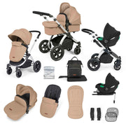 Ickle Bubba Stomp Luxe 12 Piece Travel System with i-Size Cirrus Car Seat & ISOFIX Base - Desert