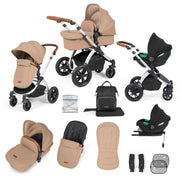 Ickle Bubba Stomp Luxe 12 Piece Travel System with i-Size Cirrus Car Seat & ISOFIX Base - Desert
