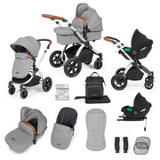 Ickle Bubba Stomp Luxe 12 Piece Travel System with i-Size Cirrus Car Seat & ISOFIX Base - Pearl Grey