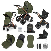 Ickle Bubba Stomp Luxe 12 Piece Travel System with i-Size Cirrus Car Seat & ISOFIX Base - Woodland