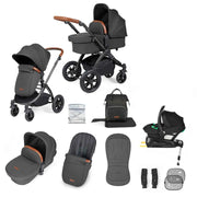 Ickle Bubba Stomp Luxe 12 Piece Travel System with i-Size Nimbus Car Seat & Spin ISOFIX Base - Charcoal Grey