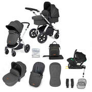 Ickle Bubba Stomp Luxe 12 Piece Travel System with i-Size Nimbus Car Seat & Spin ISOFIX Base - Charcoal Grey