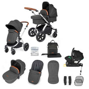 Ickle Bubba Stomp Luxe 12 Piece Travel System with i-Size Nimbus Car Seat & Spin ISOFIX Base - Charcoal Grey