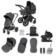Ickle Bubba Stomp Luxe 12 Piece Travel System with i-Size Nimbus Car Seat & Spin ISOFIX Base - Charcoal Grey