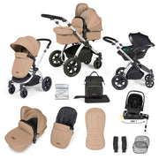 Ickle Bubba Stomp Luxe 12 Piece Travel System with i-Size Nimbus Car Seat & Spin ISOFIX Base - Desert