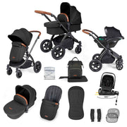 Ickle Bubba Stomp Luxe 12 Piece Travel System with i-Size Nimbus Car Seat & Spin ISOFIX Base - Midnight