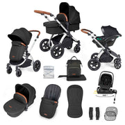 Ickle Bubba Stomp Luxe 12 Piece Travel System with i-Size Nimbus Car Seat & Spin ISOFIX Base - Midnight