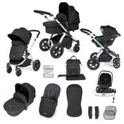 Ickle Bubba Stomp Luxe 12 Piece Travel System with i-Size Nimbus Car Seat & Spin ISOFIX Base - Midnight