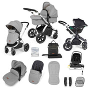 Ickle Bubba Stomp Luxe 12 Piece Travel System with i-Size Nimbus Car Seat & Spin ISOFIX Base - Pearl Grey