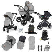 Ickle Bubba Stomp Luxe 12 Piece Travel System with i-Size Nimbus Car Seat & Spin ISOFIX Base - Pearl Grey