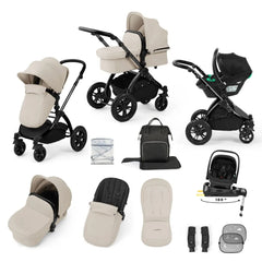 Ickle Bubba Stomp Luxe 12 Piece Travel System with i-Size Nimbus Car Seat & Spin ISOFIX Base  - Stone