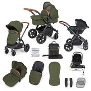 Ickle Bubba Stomp Luxe 12 Piece Travel System with i-Size Nimbus Car Seat & Spin ISOFIX Base - Woodland