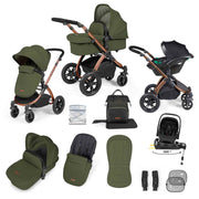 Ickle Bubba Stomp Luxe 12 Piece Travel System with i-Size Nimbus Car Seat & Spin ISOFIX Base - Woodland