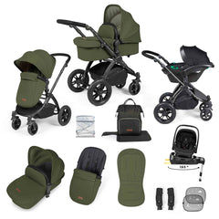 Ickle Bubba Stomp Luxe 12 Piece Travel System with i-Size Nimbus Car Seat & Spin ISOFIX Base  - Woodland
