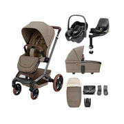 Maxi Cosi Fame Complete Pushchair Bundle with Pebble 360 Car Seat & Base - Twillic Truffle - With Brown Wheels