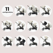 My Babiie MB33 Tandem Pushchair with 2 Infant Carriers - Ivory
