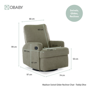 Obaby Madison Swivel Glider Recliner Chair - Teddy Olive