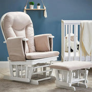Obaby Reclining Glider Chair and Stool - White With Sand Cushion