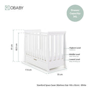 Obaby Stamford Space Saver Cot & Cot Top Changer - White