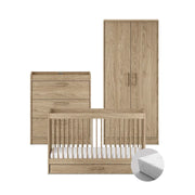 Silver Cross Geneva 3 Piece Nursery Set with Mattress - Oak