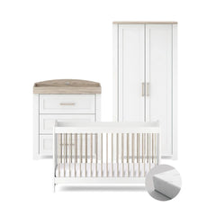 Silver Cross Valencia 3 Piece Nursery Set with Mattress - White