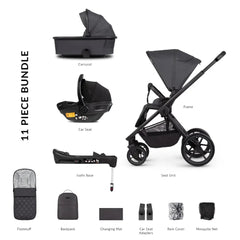 Venicci Black Friday Deal Tinum Edge 3 In 1 + Base + Parasol + Carry Cot Height Adjuster - Charcoal