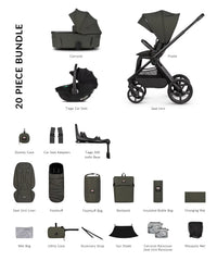 Venicci Upline 3 Hunter 4in1 Bundle with Black Tiago Car Seat - Dark Olive