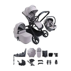 iCandy Core 2 Pushchair and Carrycot Complete 360 Car Seat Bundle - Storm Grey